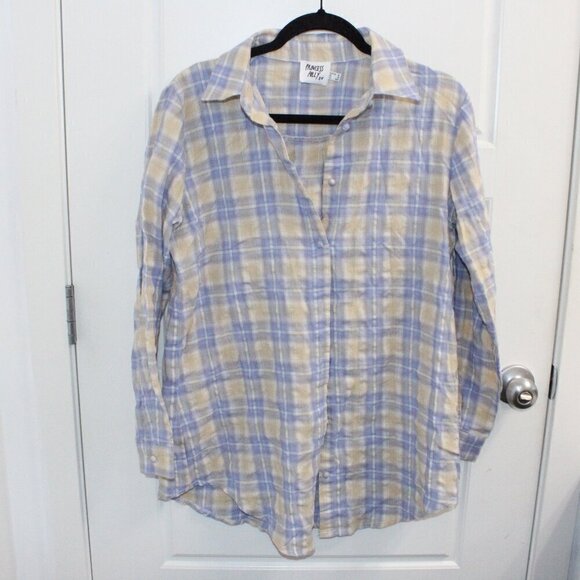 Princess Polly Shirt Women's Sz 2 Plaid Button Front Long Sleeve Purple/Cream - Picture 1 of 3